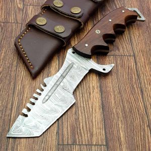 Damascus Tanto Tracker Knife 11-inch Full Tang Fixed Blade Hunting Knife with Sheath Scout Carry Knife Bushcraft Survival Knife