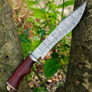 Markhor Knives Damascus Bowie knife 14.5 Inches Handmade Fixed Blade Hunting Knife with Leather Sheath and Marandi wood Handle for EDC, Outdoor, Camping, And Hunting