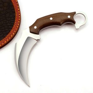 MARKHOR Karambit Knife - Fixed Blade with Sheath - Claw Knife wood Handle Sharp Blade - Camping Knives - Karambits for Men and Women With Brown Micarta - Best for Hiking Survival Hunting Fishing