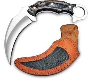 Karambit Knife - Fixed Blade with Sheath - Claw Knife wood Handle Sharp Blade - Camping Knives - Karambits for Men and Women - Best for Hiking Survival Hunting Fishing
