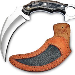 Karambit Knife - Fixed Blade with Sheath - Claw Knife wood Handle Sharp Blade - Camping Knives - Karambits for Men and Women - Best for Hiking Survival Hunting Fishing