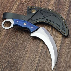 Karambit Knife - Fixed Blade with Sheath - Claw Knife wood Handle Sharp Blade - Camping Knives - Karambits for Men and Women - Best for Hiking Survival Hunting Fishing