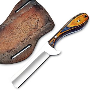 Handmade D2 Steel Bull Cutter Knife with Leather Sheath, 8” Full Tang Fixed Blade Cowboy Knife, Handmade Hunting Knives EDC Camping Knife Gifts for Men