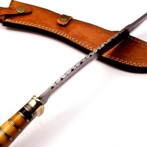 Nooraki 13"- Handmade Damascus Steel Fixed Blade Hunting Knife with Leather Sheath, Multipurpose Knife with Rosewood Handle, Outdoor Camping & Hunting Gift